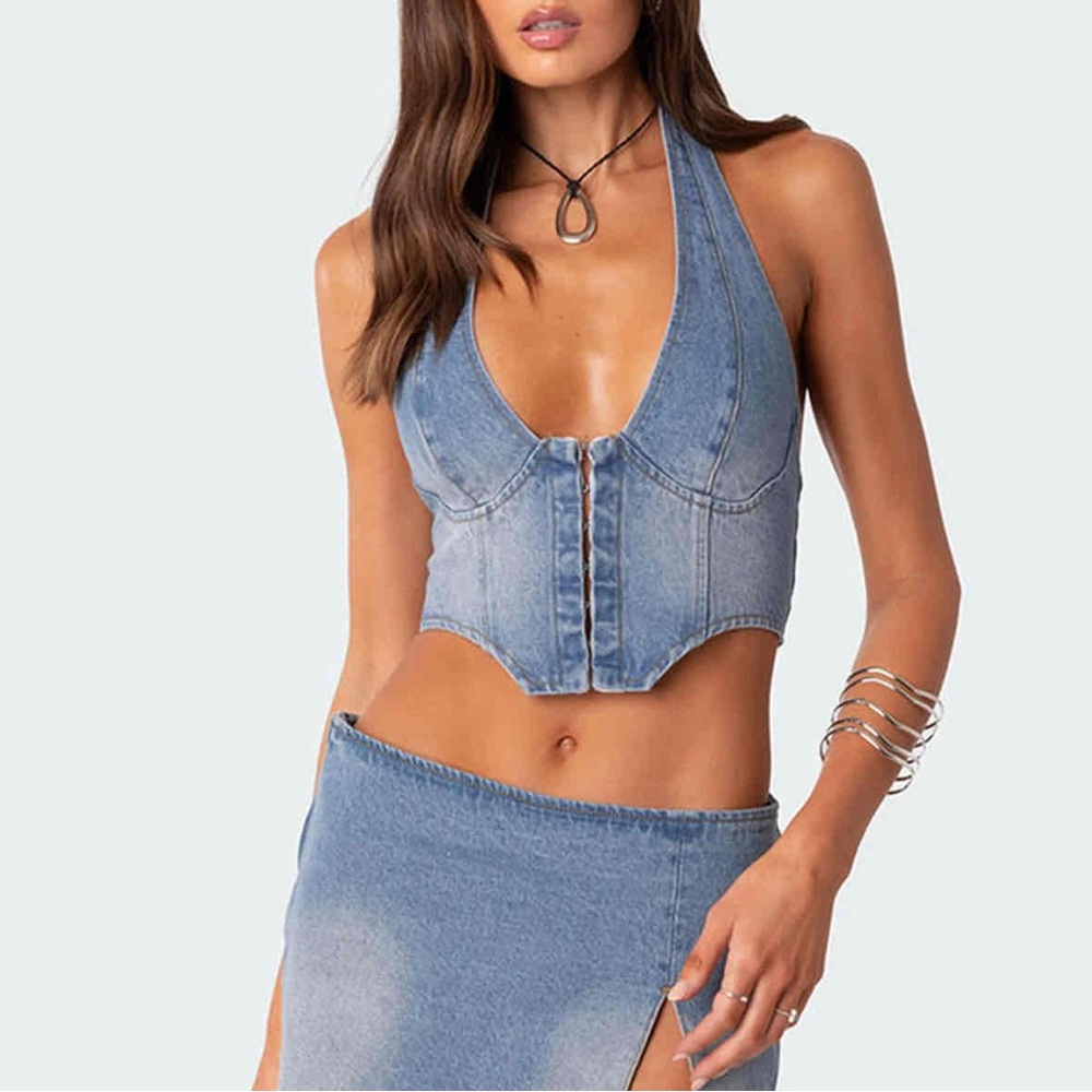 Denim Halter Crop Top